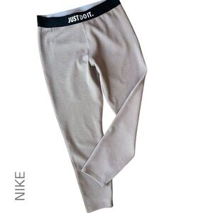NIKE | RIBBED JUST DO IT LEGGINGS IN PUMICE LIKE NEW STRETCH WAISTBAND | LARGE